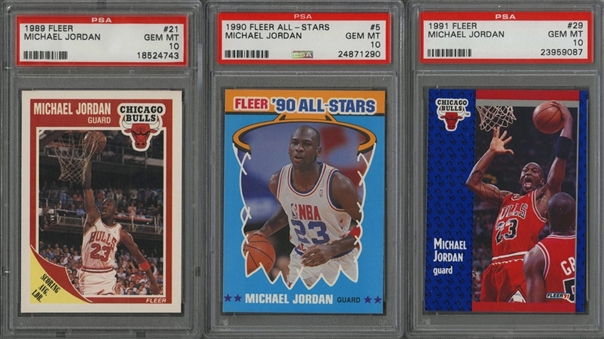 1989/90 - 1991/92 Fleer Michael Jordan PSA GEM MT 10 Trio (3 Different)
